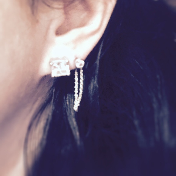 SS 925, CZ Circular Diamond Stone w/Chain Earrings - Picture 3 of 15
